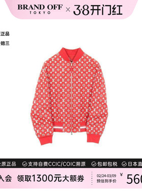 中古LV路易威登男A级95新leather jacket皮夹克帆布外套红色正品