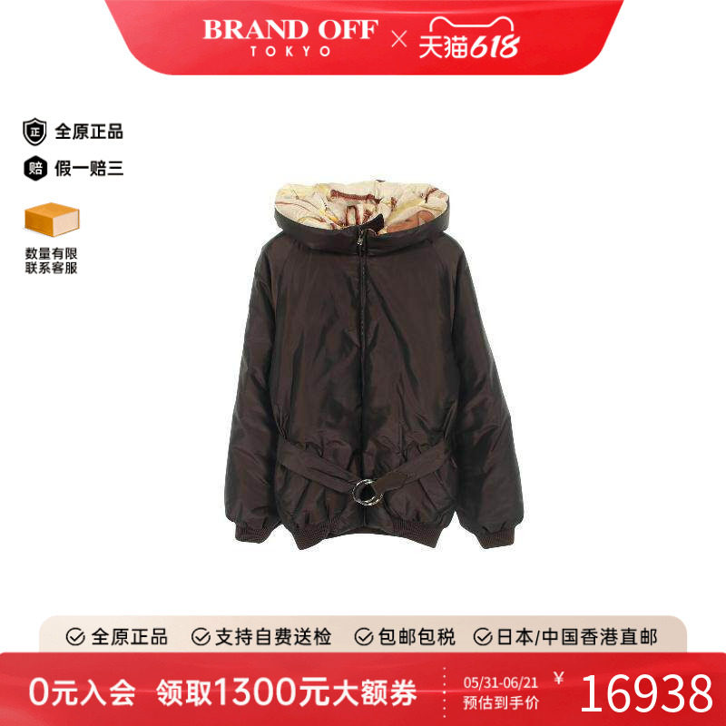 中古Hermes爱马仕女B级9新Down jacket羽绒夹克帆布外套棕色正品