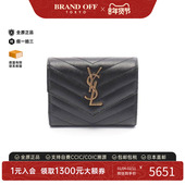 中古YSL圣罗兰女S级99新trifold wallet三折钱包牛皮短钱包黑色