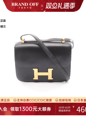 中古Hermes爱马仕女包B级9新Constance 24康康包24牛皮单肩包黑色