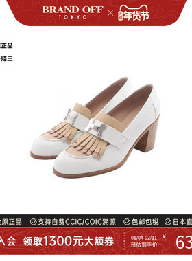 中古Hermes爱马仕女A级95新pumps高跟鞋牛皮鞋白色