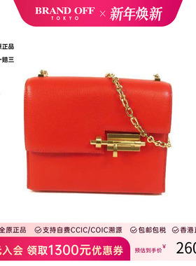 中古Hermes爱马仕女包B级9新Verrou手枪包羊皮单肩包红色BRANDOFF