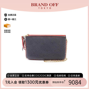 Zip双拉链牛皮斜挎包蓝色复古 中古LV路易威登女包B级9新Double