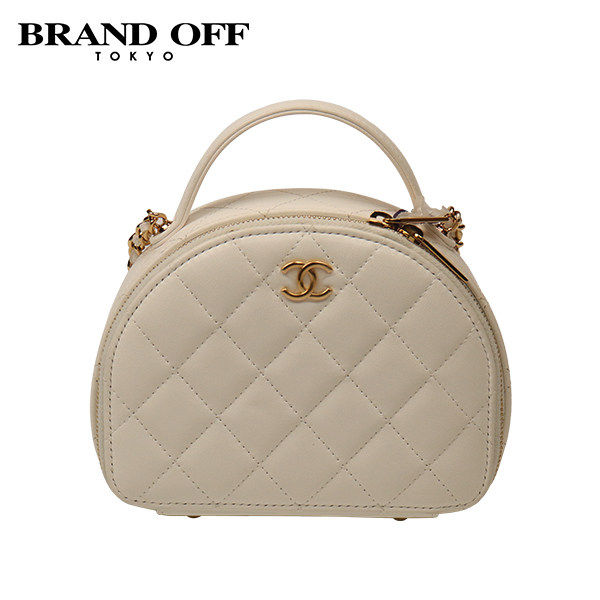 「9.0新」CHANEL(香奈儿)手柄迷你半月形保龄球包白色羊皮斜挎包