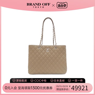 中古CHANEL香奈儿女包A级95新tote bag米色鱼子酱牛皮托特包时尚