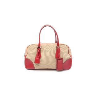 bag波士顿包帆布手提包浅褐色 中古Prada普拉达女包B级9新Boston