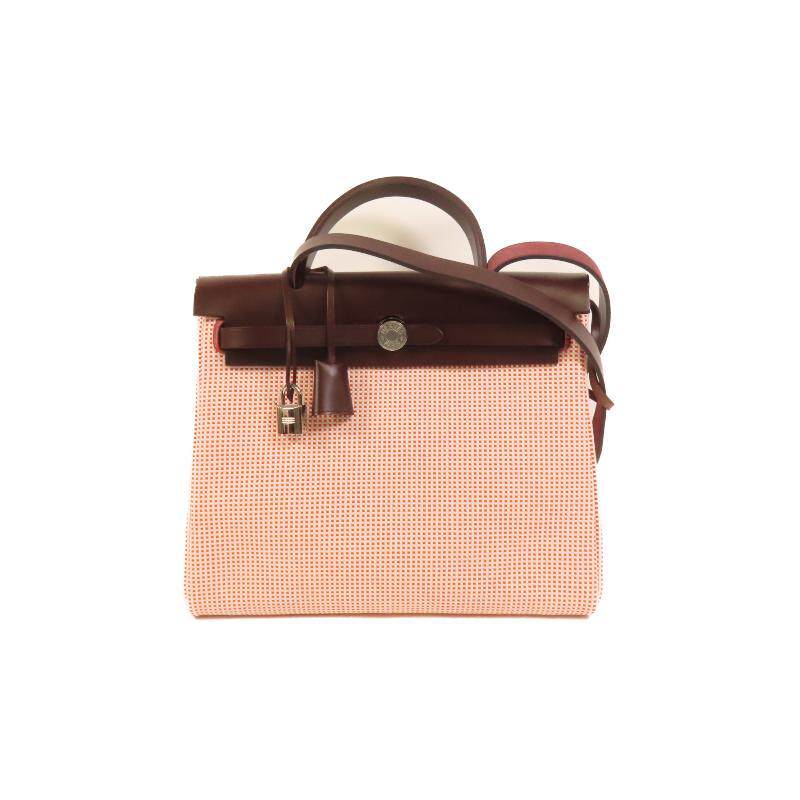 中古Hermes爱马仕女包A级95新Herbag PM帆布斜挎包红色BRANDOFF