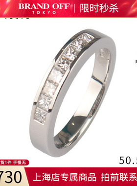 中古「95新」CTF(周大福)公主方切排钻戒指750白金50.5号