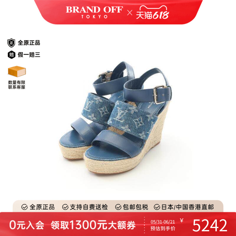 中古LV路易威登女A级95新Sandals凉鞋牛仔布鞋蓝色时尚BRANDOFF