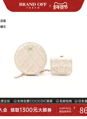 中古Chanel香奈儿女A级95新coin purse零钱包羊皮零钱包金色