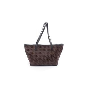 中古Fendi芬迪女包B级9新tote bag托特包帆布托特包棕色