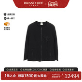 中古Hermes爱马仕女A级95新collarless无领帆布外套黑色