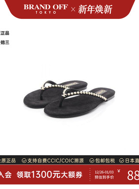 中古Chanel香奈儿女S级99新Sandals凉鞋绒面革小牛皮鞋黑色正品