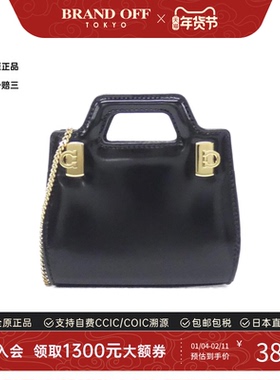 中古Ferragamo菲拉格慕女包95新21 3984 Bag黑色皮革手提斜挎包