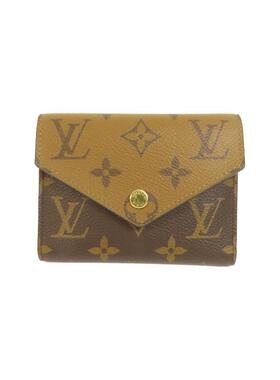 中古LV路易威登女A级95新trifold wallet三折钱包帆布短钱包棕色