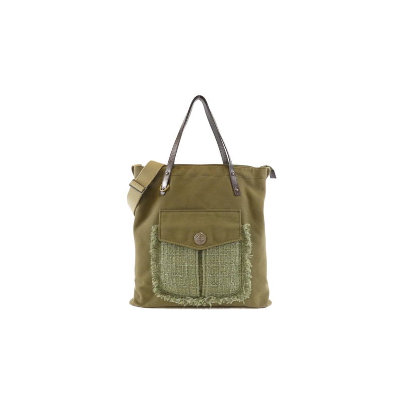 中古CHANEL香奈儿女包B级9新Tote bag托特包手提斜挎包卡其色帆布