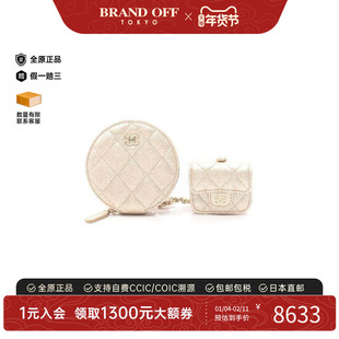 中古Chanel香奈儿女A级95新coin purse零钱包羊皮零钱包金色正品