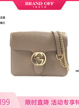 中古Gucci古驰女包A级95新InterlockInterlock牛皮斜挎包灰色HK