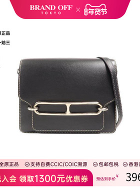 中古Hermes爱马仕女包B级9新Roulis猪鼻子包牛皮单肩包黑HK正品