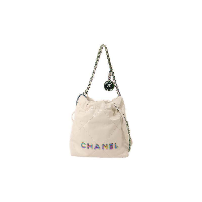 中古Chanel香奈儿女包A级95新 Chanel 22 牛皮斜挎包白色BRANDOFF