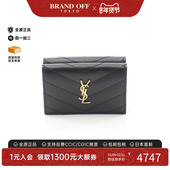 中古YSL圣罗兰女S级99新saint laurent圣罗兰牛皮短钱包黑色正品