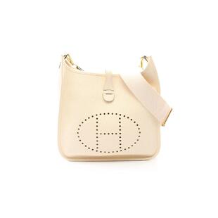 中古Hermes爱马仕女包A级95新Evelyn 3PM伊芙琳牛皮斜挎包浅褐色