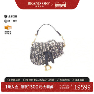 中古Dior迪奥女包A级95新saddle bag马鞍包帆布手提包浅褐色