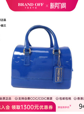 中古Furla芙拉女包B级9新Handbag手包塑料手提包蓝色
