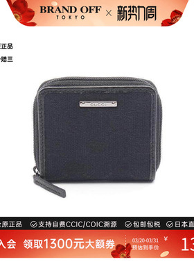 中古Gucci古驰女A级95新coin purse零钱包帆布零钱包黑色
