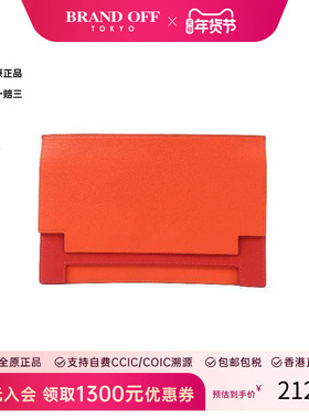 中古Hermes爱马仕女包A级95新Clutch bag手拿包牛皮手拿包红色HK