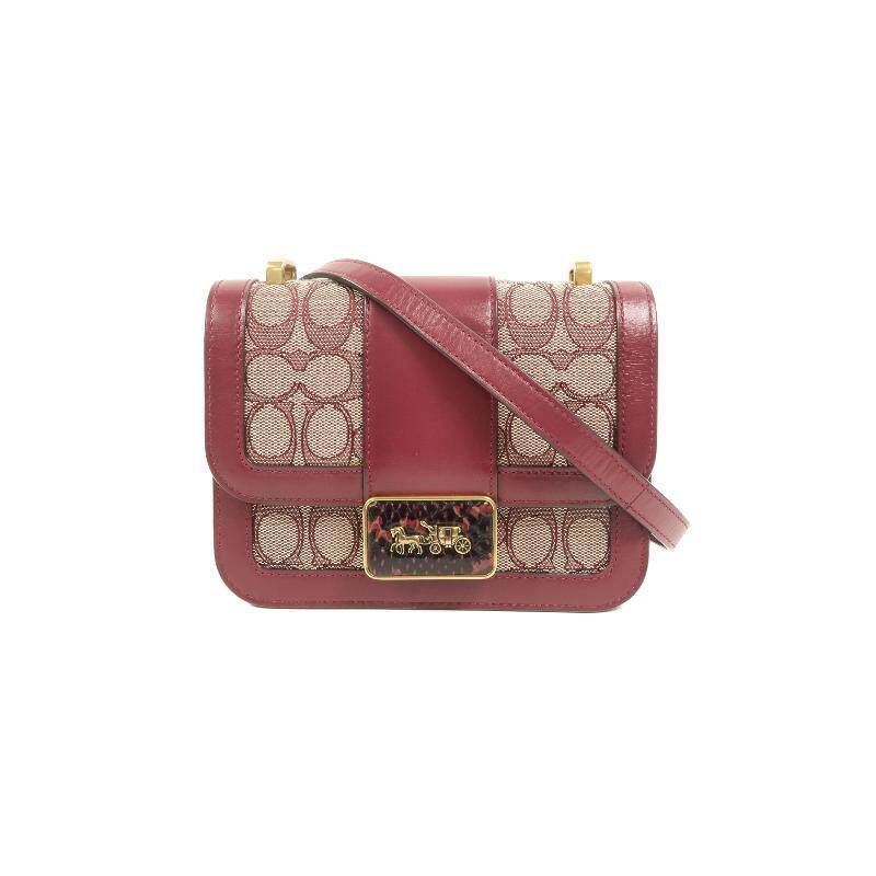 中古Coach蔻驰女包A级95新Shoulder bag肩包帆布斜挎包红色