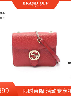 中古Gucci古驰女包A级95新Interlocking G 牛皮斜挎包红色时尚