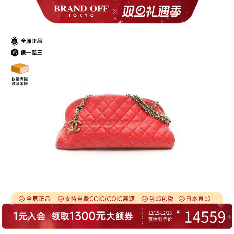 中古Chanel香奈儿女包A级95新bowling bag保龄球包羊皮单肩包红色