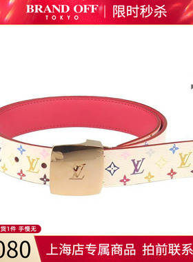中古「9新」LV路易威登CEINTURE白色MULTI老花3cm宽/85cm腰带高级