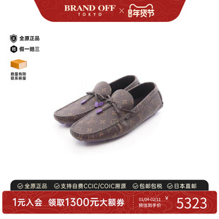 中古LV路易威登男A级95新loafers乐福鞋帆布鞋棕色