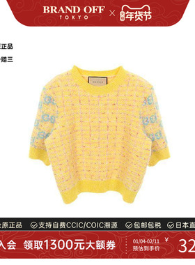 中古Gucci古驰女S级99新knit针织羊毛上衣黄色