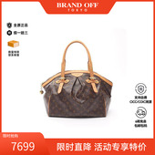 中古LV路易威登女包B级9新handbag手提包涂层 防水帆布手提包棕色