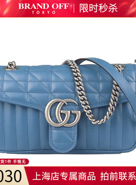 中古「95新」GUCCI古驰 GG MARMONT 蓝色牛皮中号斜挎包