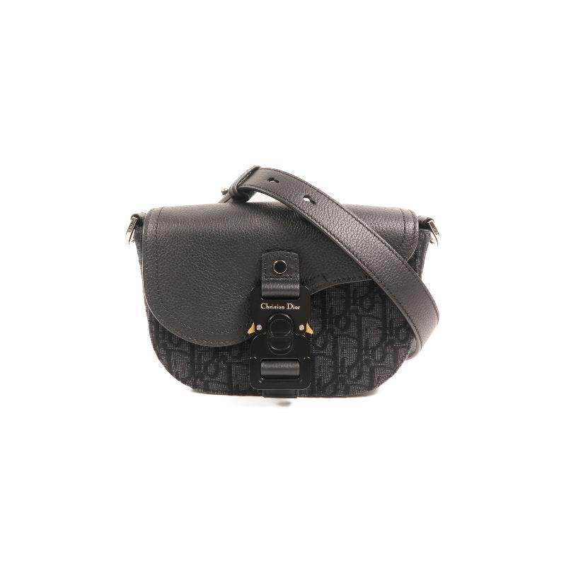 中古Dior迪奥女包A级95新Mini Saddle迷你马鞍包帆布斜挎包黑色