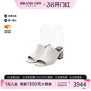 中古Hermes爱马仕女B级9新mule sandals高跟凉鞋牛皮鞋白色