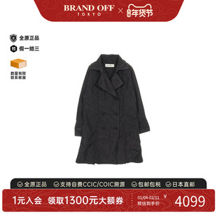 中古Issey Miyake三宅一生女B级9新trench coat风衣尼龙外套黑色