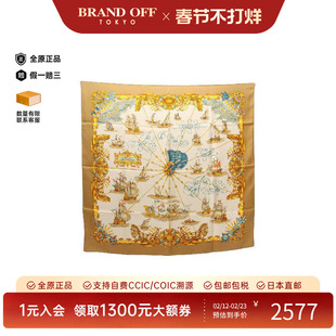 中古Hermes爱马仕女B级9新carres 90丝绸围巾/丝巾浅褐色