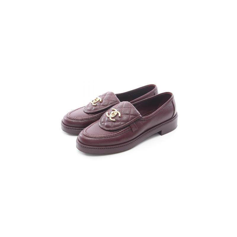 中古Chanel香奈儿女A级95新loafers乐福鞋牛皮鞋红色