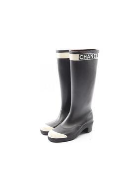 中古Chanel香奈儿女B级9新rain boots雨鞋橡胶鞋白色