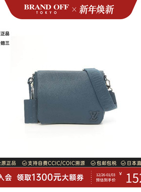 中古LV路易威登男包A级95新Takeoff Messenger牛皮斜挎包绿色复古