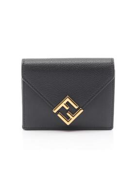 中古Fendi芬迪女A级95新trifold wallet三折钱包牛皮短钱包黑色