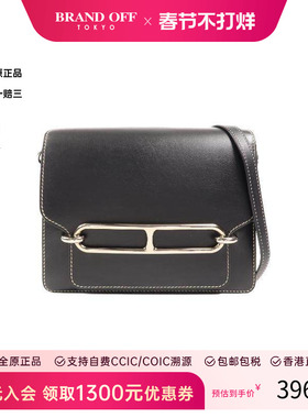 中古Hermes爱马仕女包B级9新Roulis猪鼻子包牛皮单肩包黑HK正品