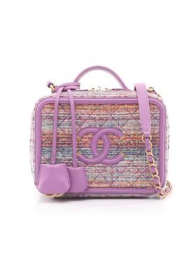 中古Chanel香奈儿女包A级95新CC Filigree菱格纹羊皮斜挎包紫色