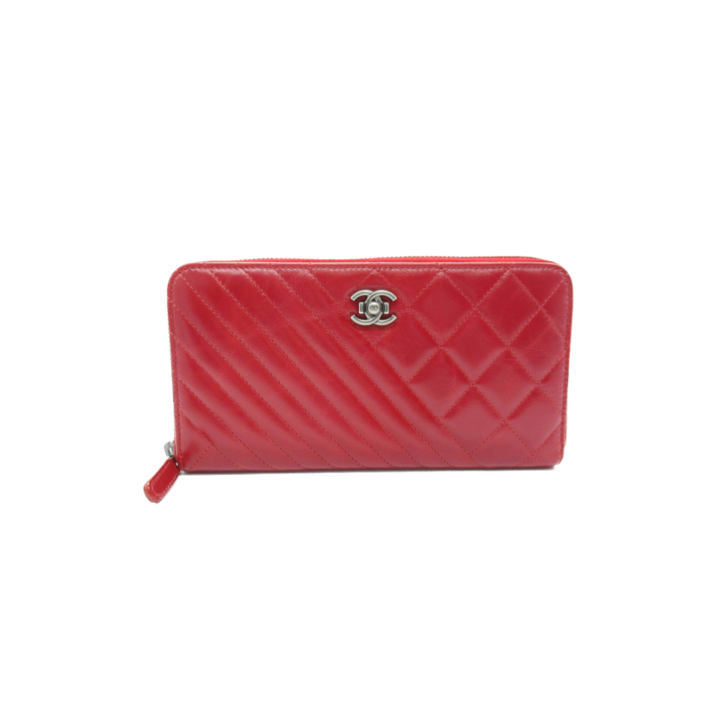 中古CHANEL香奈儿 A级95新BOY CHANEL 钱包长款钱包红色皮革