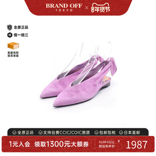 中古Hermes爱马仕女A级95新pumps高跟鞋翻毛皮 / 绒面革鞋紫色